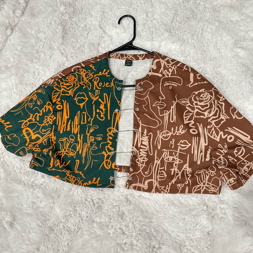 SHEIN Green and Brown Patterned Jacket